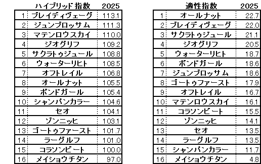 2025　東京新聞杯　HB指数